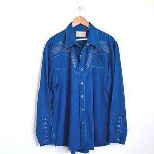 Scully Western Cowboy Shirt Mens L Turquoise Ranch Rodeo Pearl Snap Festival